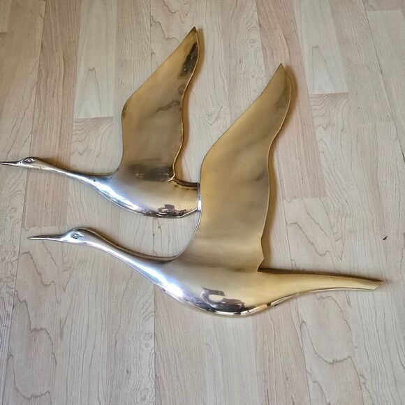 Vintage Flying Geese Ducks  Musketeers Wall Art MCM Decor Solid Brass Birds - Picture 2 of 10
